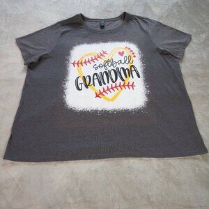 Personalized Softball Grandma Heart Graphic Tee Womens 4X Grey T-Shirt Casual